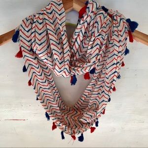 Red White and Blue Tassel Scarf 泥